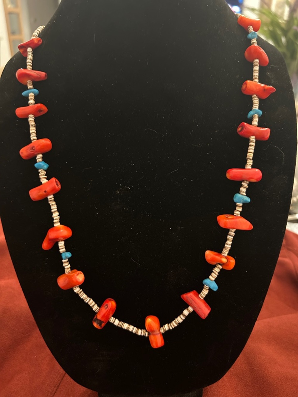 Handcrafted Red Coral & Turquoise/Sterling Bead Necklace
